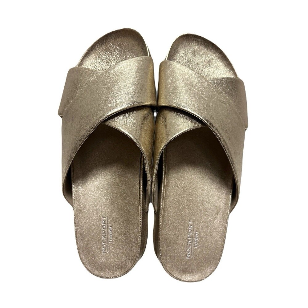 NEW Rockport Womens Size 10 Gold Leather Leia Crisscross Flat Footbed Sandals - Picture 6 of 9